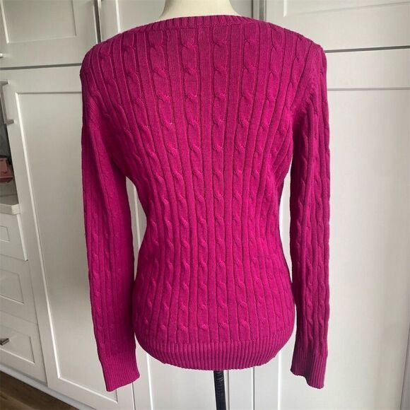 St. John's Bay Berry Pink Cable Knit Pullover Crew Neck Sweater Size M Heritage - Picture 2 of 6
